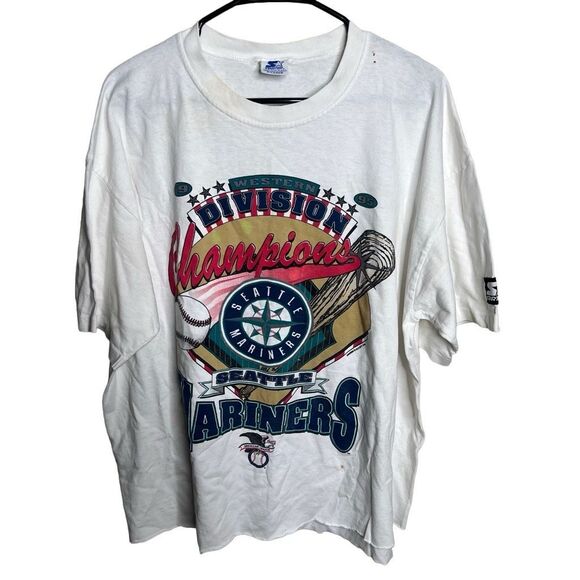 Vintage 90s Starter Seattle Mariners Cropped T Shirt Single Stitch XL - Picture 1 of 6